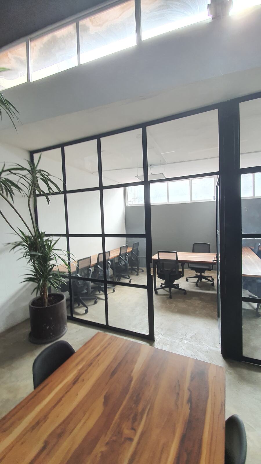Vista de las oficinas privadas con cancel de vidrio